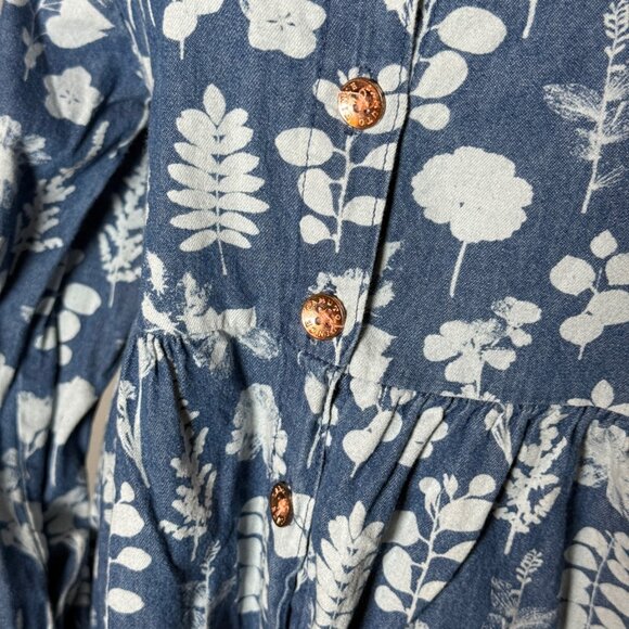 Girls Long Sleeve Floral Dress With Pockets, Full Skirt, Rose Gold Button, SZ 6 - Picture 12 of 14